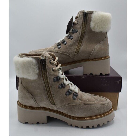 Johnston & Murphy Women Size 7.5 Emmalynn Taupe Suede Shearling Hiker Boot Shoes - Picture 4 of 13